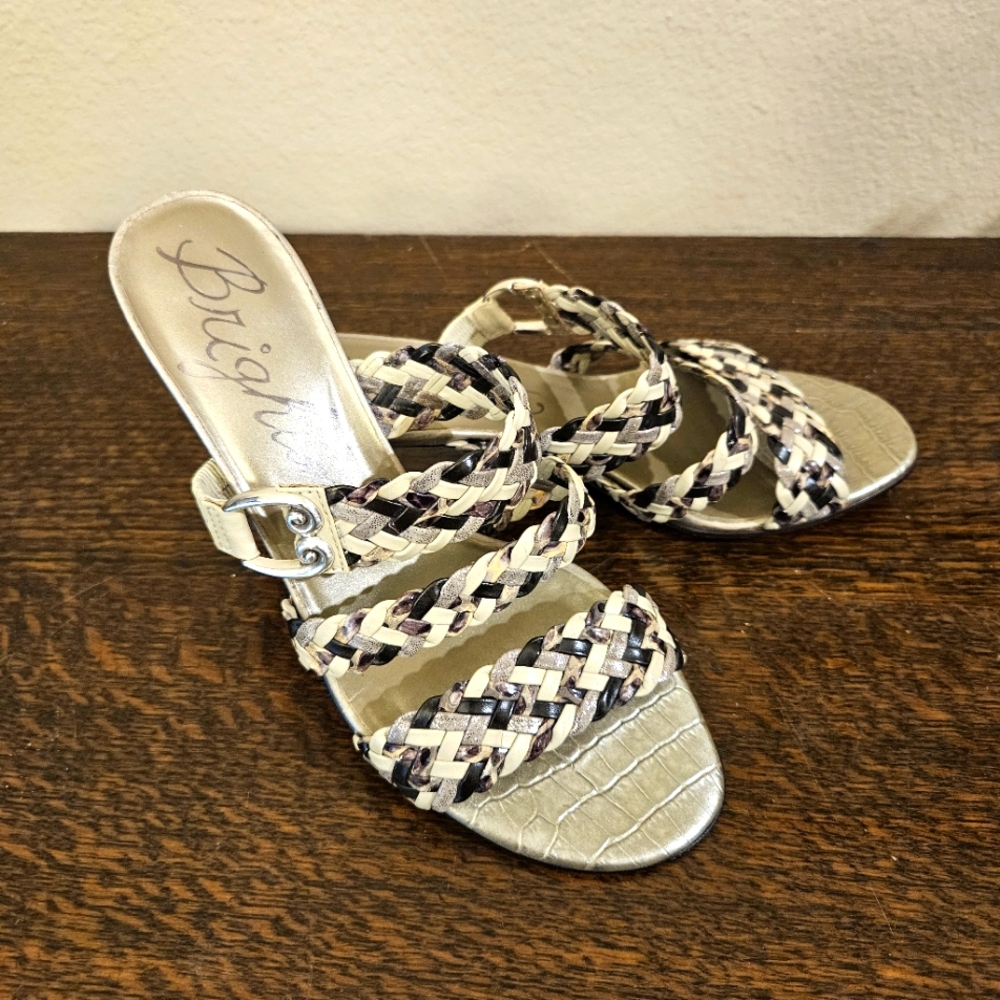 Brighton Tress Tan Metallic Taupe Woven Leather Open Toe Sandals - Size 6 1/2